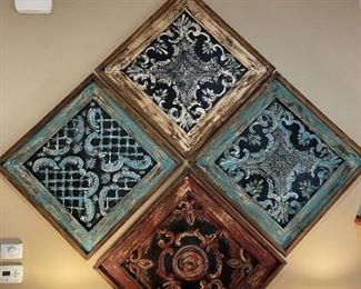 Wood Framed Tin Wall Art