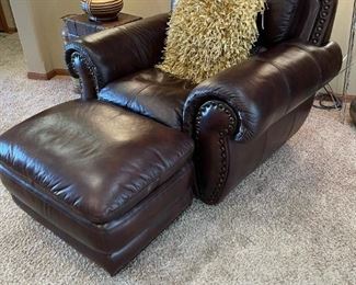 Oversized Leather Chair and Ottoman