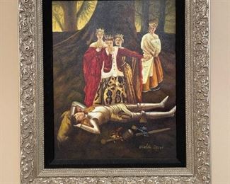 Original Oil on Canvas by NICOLAS SEROV after "Four Queens Find Lancelot Sleeping" by Frank Cadogan Cowper