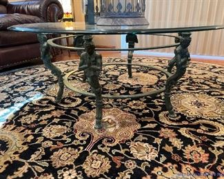 Figural Metal Base Glass Top Coffee Table