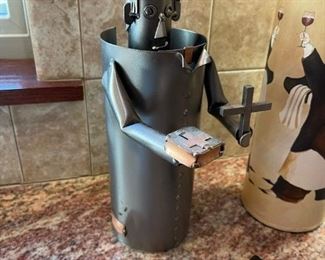 H & K Steel Sculptures Metal Priest Wine Holder