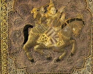 Framed Asian Burmese Kalaga Tapestry