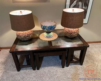 Marble Topped Table with Nesting Stools