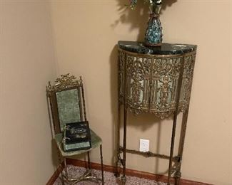 Oscar Brun Bach Attributed Figural Bronze Marble Top Telephone Hall Stand with Chair