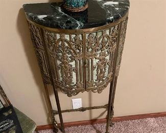 Oscar Brun Bach Attributed Figural Bronze Marble Top Telephone Hall Stand with Chair