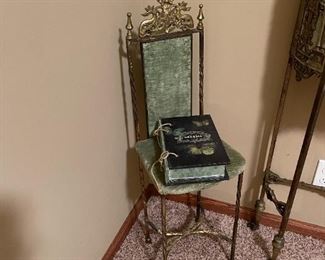 Oscar Brun Bach Attributed Figural Bronze Marble Top Telephone Hall Stand with Chair