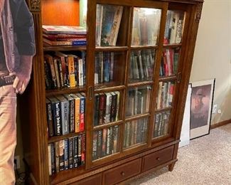 Lighted Bookcase with Sliding Glass Doors