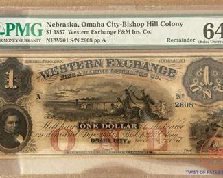GRADED 1857 Omaha City One Dollar Bill