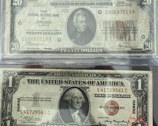 Brown Seal $20 Bill and $1 Bill