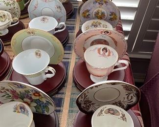 Tea cup sets on display stands. Earliest date 1991