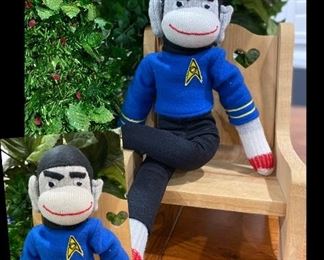 One of a kind Mr Spock custom made old fashioned sock monkey. NEW! More designs also available. Approx. 20 “ tall