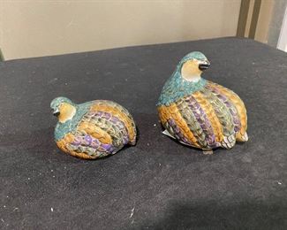 Ornate quail ornaments. Set of two.