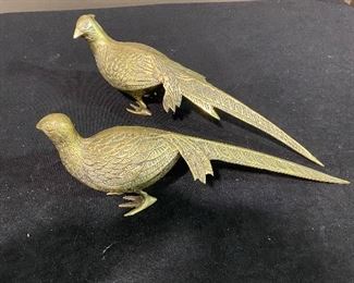 Brass pheasants ornaments. Set of two
