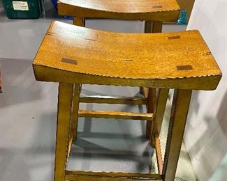 Solid wood bar benches. Honey brown. Curved seat for comfort Set of two.