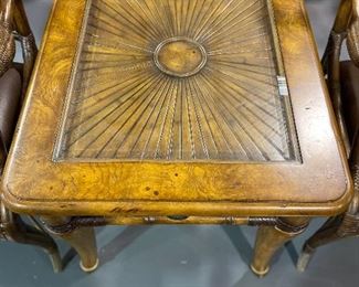 Bahama style end coffee table with wood top and beveled glass