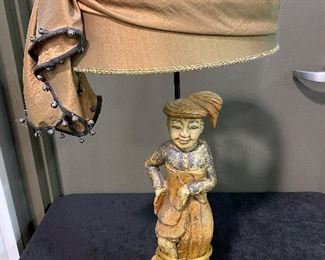 Oriental lamp with scarf wrapped shade . More lamps available