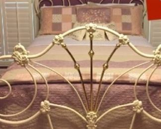 Beautiful Brass and Ivory Iron Bed . Full Headboard and foot board with frame. Queen size. No mattress