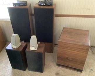 Yamaha, Marantz & Hartman/Kardon Speakers
Total six (6) speakers: one pair Yamaha Model NS-A180 H40" x W14" x D9.5"; one pair Hartman/Kardon desk model multimedia speaker system Model HK195 H9" x W4.5" x D8.5", one pair Marantz Model HLM-208A H19" x W11" x D8.5" ; DBX subwoofer speaker system Model db-SW15 Plus H24" x W18" x D18". Two (2) Monoprice & Terk single pair direct. Used condition.