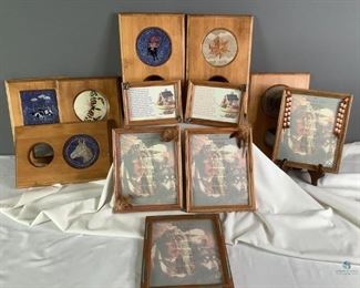 Wood Frames
Six (6) frames with embroidery on cloth in one opening and blank opening, H14" x W9.5". Two (2) Noah's ark poem, H6.5" x W8.5". Four (4) Native American "I Pray" poem inspired by the songs of the Lakota, H11" x W9".
Notes Multiple items, bring packing and boxes.