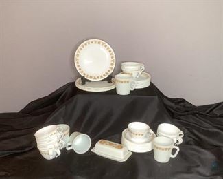 Corelle Dinnerware
Corelle brand dinnerware includes: seven (7) plates, fourteen (14) salad plates, fourteen (14) coffee saucers, four (4) mugs, sixteen (16) coffee cups, and one (1) butter dish.