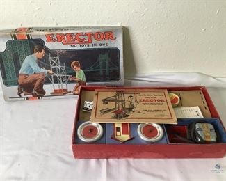 Antique Erector Set
An amazing find! A 1930s Erector set in the original box. It has the original instruction manual copyright 1938, Erector electric engine, and what looks like all of the parts too! Box does show wear on the all edges.