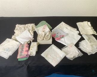 Lace, Handkerchiefs & More
Lace doilies, handkerchiefs, baby shoes, baby hat & more