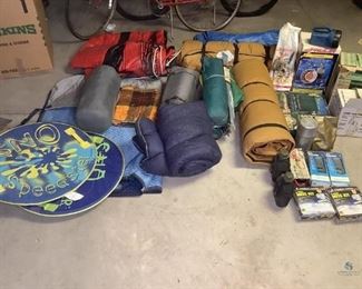 Let's Go Camping!
Large camping gear selection including: tent, air pad, sleeping bags, tarps, Greatland twin-burner cook stove, Coleman lantern, Coleman heater, raft & much more! Unknown working condition of items. See photos for sampling of items