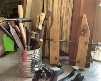 Wood Files, Planers & Project Wood
Wood planers, files, project wood. Three (3) planers: Martin Senour 10" plane (per tag), Stanley, Made in America stamp. Three (3) hand planers. Can of files, various sizes & types. One large wood clamp. Several pieces of wood for projects. See photos for sampling.