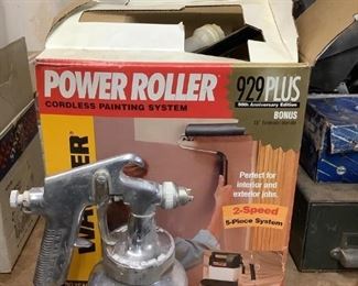 Wagner & DeVilbiss Paint Sprayers
One (1) Wagner Power Roller 929 Plus in box. One (1) Wagner Power Painter in box. One (1) DeVilbiss Sprayer. Lot includes approximately eight (8) rolls of Cover Easy textured wallpaper (11 yards x 20.5" = 55 feet), paint trays, brushes, sponges, paint roller, handles, & more.