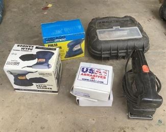 Black & Decker Sander and Palm Sanders
One Black & Decker Mouse Sander/Polisher in case with accessories. One Black & Decker Electric Sander. One Chicago 5" Random Orbital Palm Sander in box. One Chicago Palm Sander in box. Also comes with extra sanding discs that are new in boxes. All sanders are in working order.