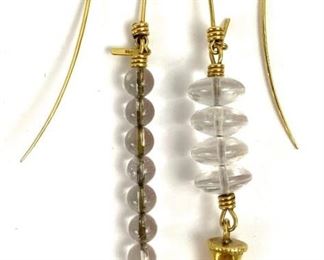 RARE 18K Gold Vintage Tina Chow Earrings - Rock Crystal Beads and Gold Ornaments