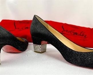Christian Louboutin Black Glitter Gloria 45 Pumps - Size 39.5