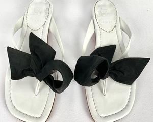 Christian Louboutin Red Bottom White Leather Flat Thong Sandals - Size 40
