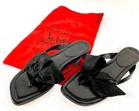 Christian Louboutin Black Leather Flat Thong Sandals - Size 40