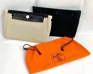Hermès "Herbag" Pochette Beige & Black Clutch Bag 2 in 1- Two Ways Bag!