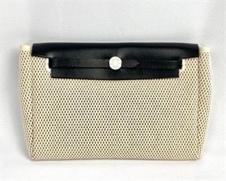 Hermès "Herbag" Pochette Beige & Black Clutch Bag 2 in 1- Two Ways Bag!