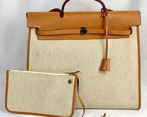 Hermès Toile Vache Calfskin Zip 39 Herbag with Removable Pouch- Made in France