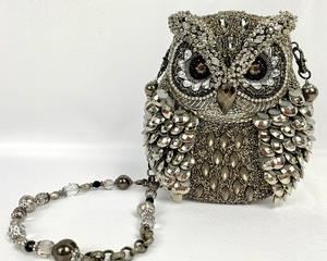 Mary Frances Designer "What A Hoot" Silver Beaded Owl Crossbody Bag