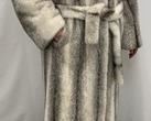 Mailon White, Black & Grey Stripe Real Fox Fur Coat w/ Belt - 3/4 Length - Estimated Size XL-XXL