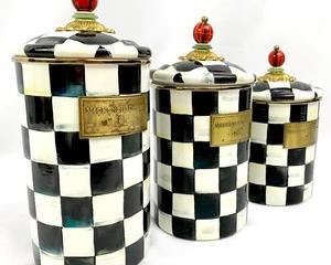 MacKenzie-Childs Courtly Check Enamel Canisters - Set of Three