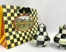 MacKenzie-Childs Courtly Check Ceramic Salt/Pepper Shakers w/ Gift Bag