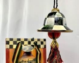 MacKenzie-Childs Courtly Check Enamel Christmas Bell Ornament w/ Gift Bag