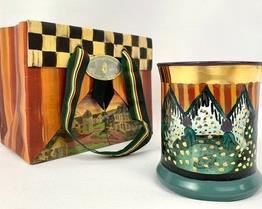 MacKenzie-Childs Handblown, Hand-Painted Circus Pennant Tumbler and Gift Bag