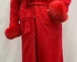 Gorgeous Red Cashmere Belted Coat w/ Thick Fur Collar and Cuffs - Approx. size XXL
