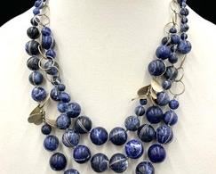 Coldwater Creek Blue Polished Stone Necklace w/ Silver-Tone Accents