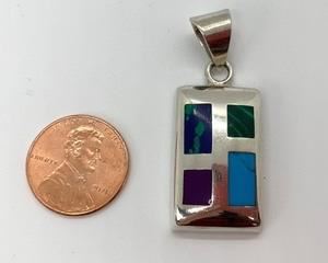 Sterling Silver 925 Pendant with Inset Turquoise, Malachite, Sugilite and Azurite Stones