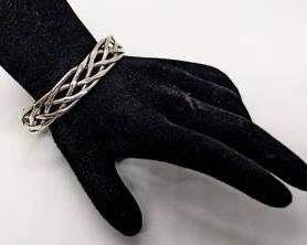 Signed Native American Braided Sterling Silver Bangle 