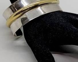 Vintage Mary-Rita Padilla Navajo Sterling Silver & Gold Cuff Bracelet