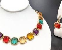 Glowing 1980's Harlequin Necklace & Earrings