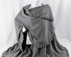 Elegant Gray Burberry Ruffled Lambswool Cape / Shawl